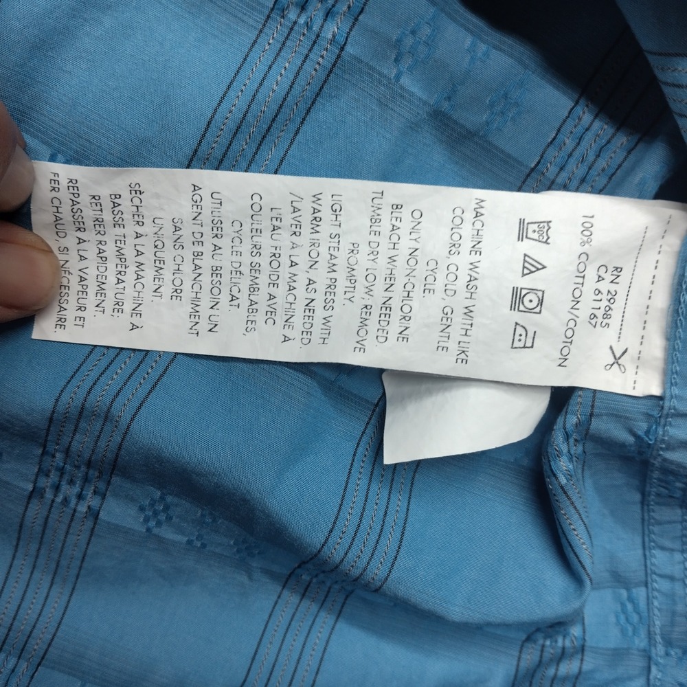 Pendleton Mens Large Blue Dobby Geometric Stripe Cotton Short Sleeve Shirt - Picture 4 of 7